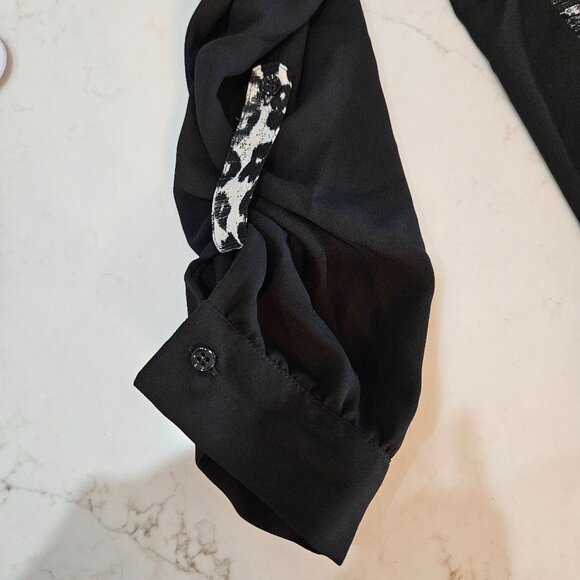 Alberto Makali NY Medium Blouse Button Up Animal Print B&W Designer - Picture 5 of 10
